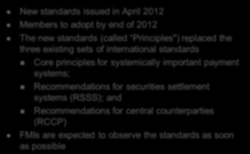 systemically important payment systems; Recommendations for securities settlement systems (RSSS); and Recommendations for central