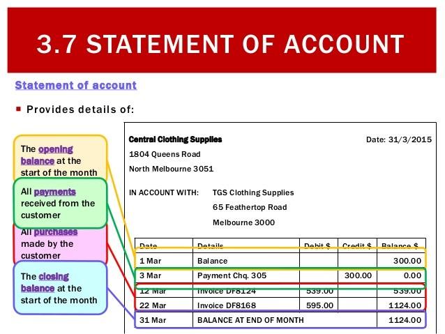 Topic Area 2 : Financial Documents - Statement of Account Issued by the supplier to summarise all the transactions for a month.