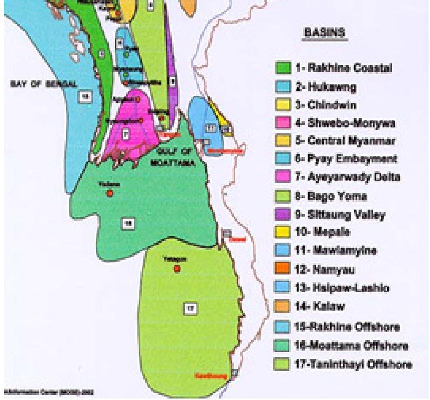 Rakhine Offshore 2.Moattama Offshore 3.Tanintharyi Offshore STATUS OF EXPLORATION (Onshore) A.Thoroughly Explored Basins 1.Central Myanmar 2.Pyay Embayment 3.