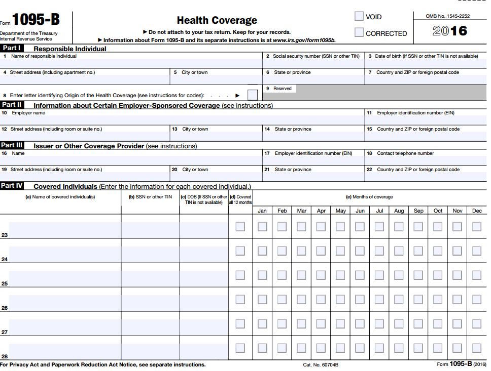 Form 1095-B: Health Coverage -Informational form issued by insurance provider that shows the