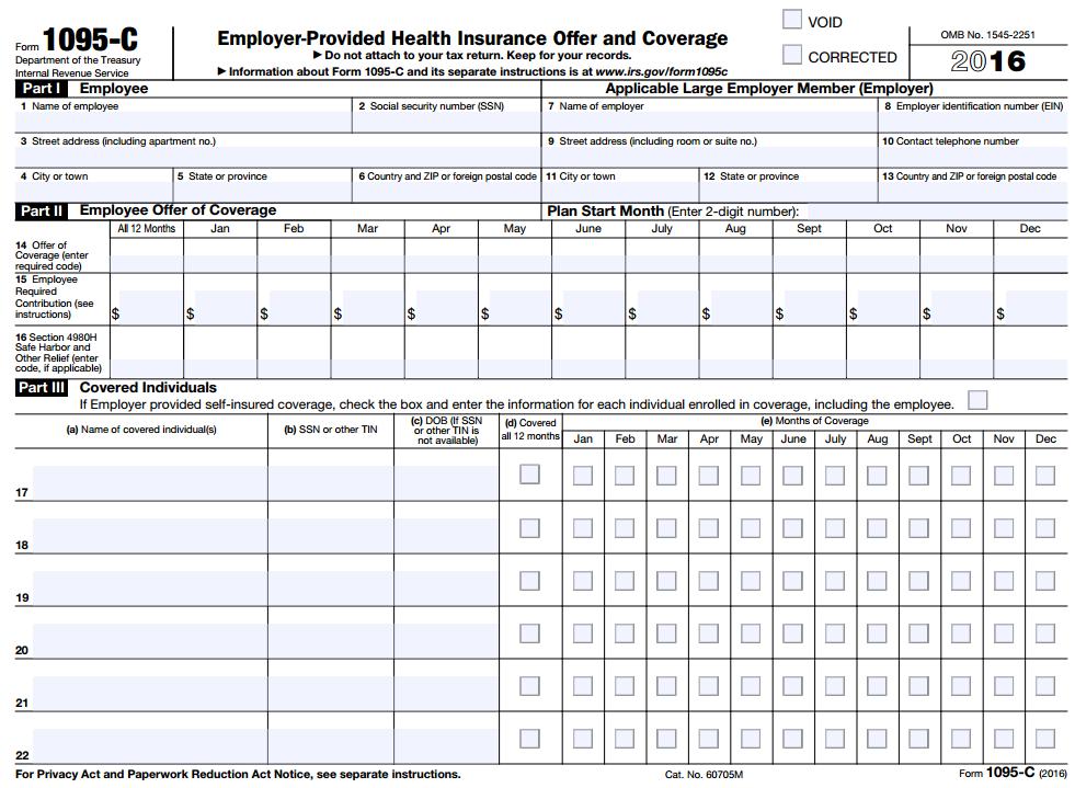 Form 1095-C: Employer-Provided Health Insurance Offer & Coverage -Informational form issued by employer that