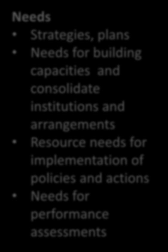 REDD+ Interaction of Needs and Sources Needs Strategies, plans Needs for