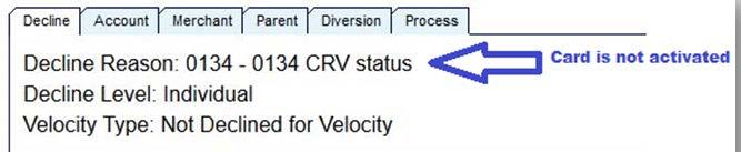 CRV status Issue: Card is not activated. New and renewed p-cards must be activated by calling US Bank.