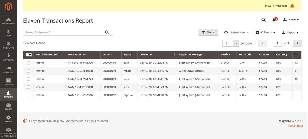 Elavon Transactions Report has been built using latest Magento 2 UI component which allows to have all features available e.g. Search, Filter, Grid Views, Custom columns, Export, Paging etc.