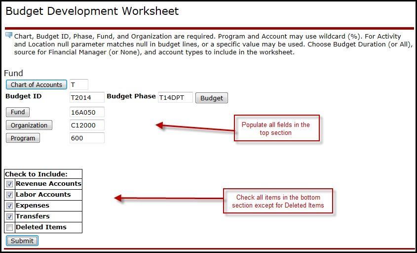 On the next screen, ensure both the Adopted Budget and Permanent Budget Adjustments are selected and click Continue.