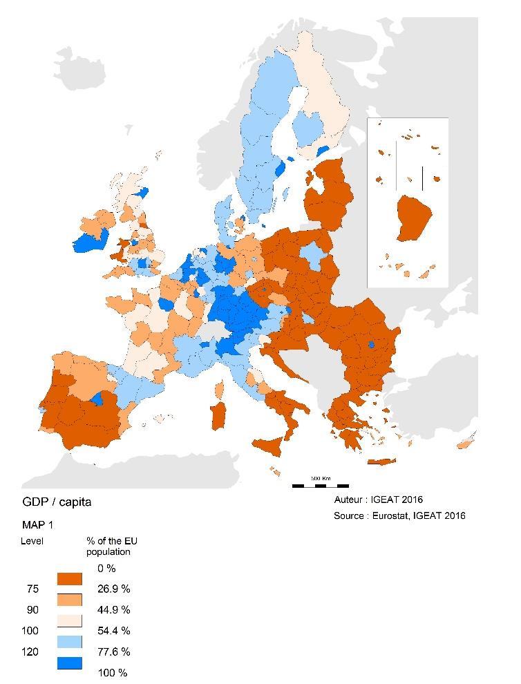 Indicators in Cohesion Policy Map 1: GDP/capita, in PPS.
