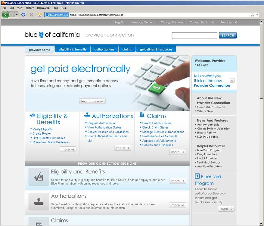 page 2 of 9 Provide Connection Homepage From the Provider Connection home page, log in with your username and password.