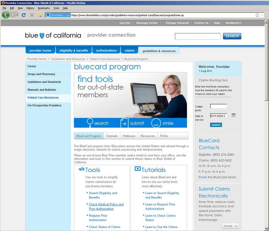 page 3 of 9 BlueCard Program Home page In the Tools section, locate the Check Medical Policy and Prior Authorization link,