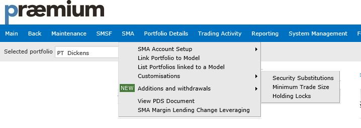 Making account customisations Select SMA > Customisations to make security substitutions,
