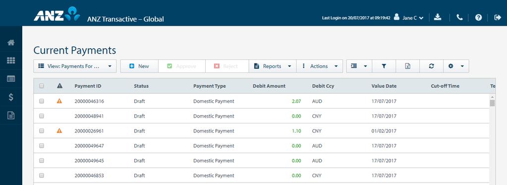 CURRENT PAYMENTS Menu > Payments > Current Payments The Current Payments screen can be accessed from the Payments Menu.