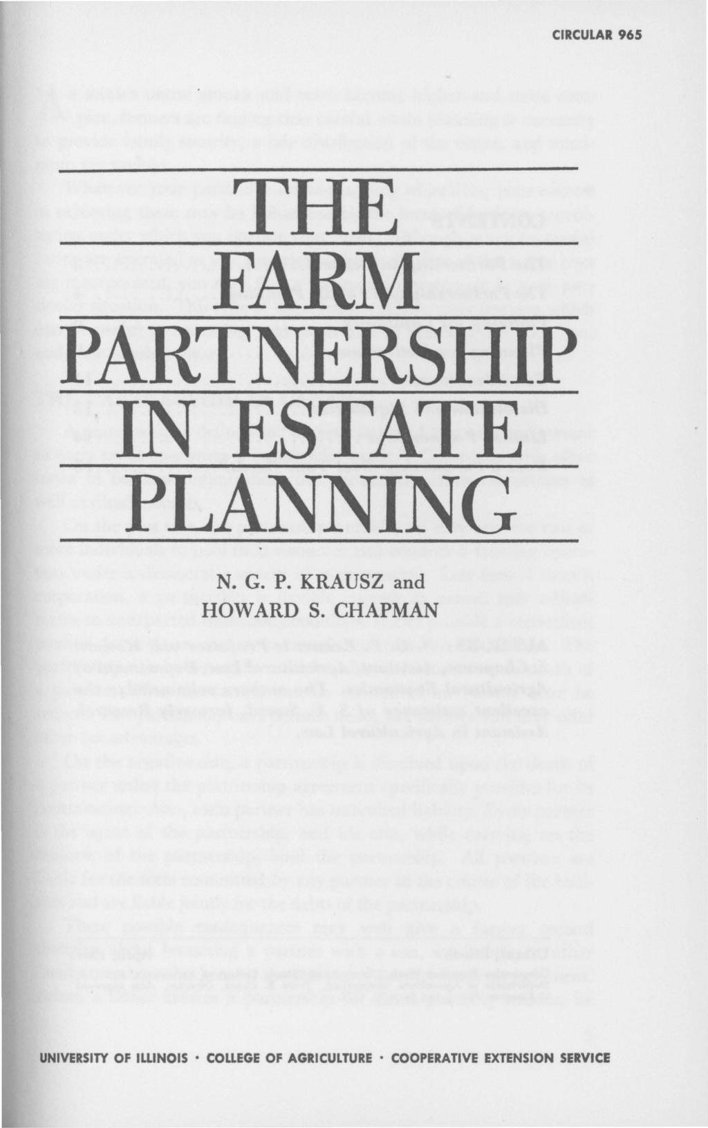CIRCULAR 965 THE FARM PARTNERSHIP IN ESTATE PLANNING N. G. P. KRAUSZ and HOWARD S.