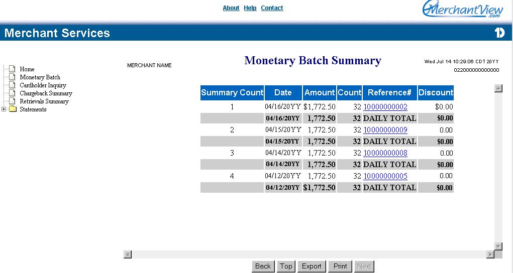 Chapter 3: Monetary Batch 19 Monetary Batch Summary Screen The Monetary Batch Summary screen appears when you select MONETARY and click Submit on the Monetary Batch Information Screen.