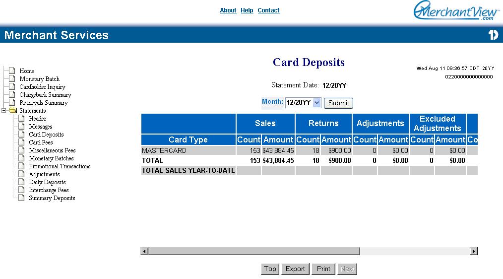 Chapter 7: Statements 63 Card Deposits Screen The Card Deposits screen