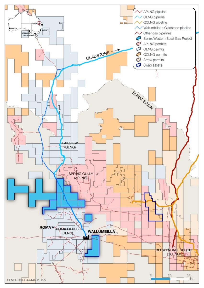 QGC JV asset swap Transaction details Asset swap agreed with QGC, CNOOC and Tokyo Gas secures Senex a material 100% owned Surat Basin gas project Senex will exchange its minority interests in QGC