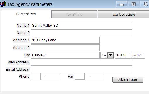 Tax Agency Parameters Add or change information on the Tax Agency Parameters screen.