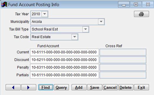Fund Accounting Info Directory Tax Collection uses the accounts listed in this directory when Tax Collection revenue information is transferred to the CSIU Fund Accounting application.