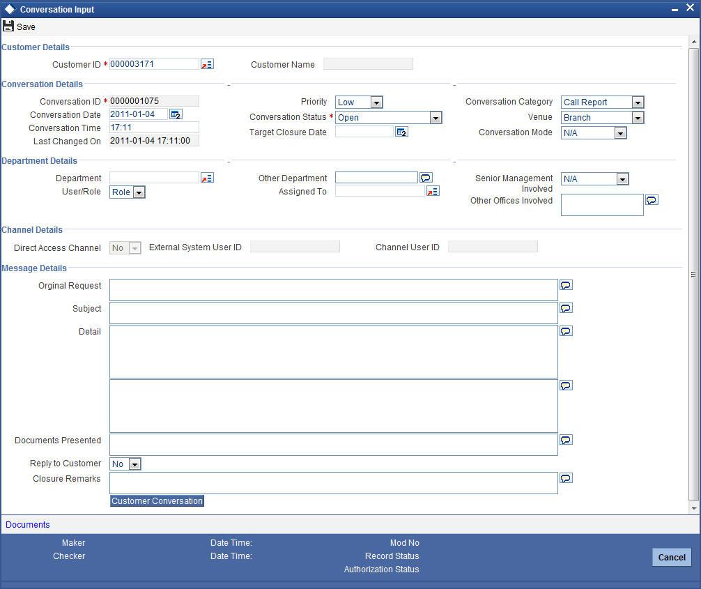 the status in the Prospect Details screen is Additional Documents Required.