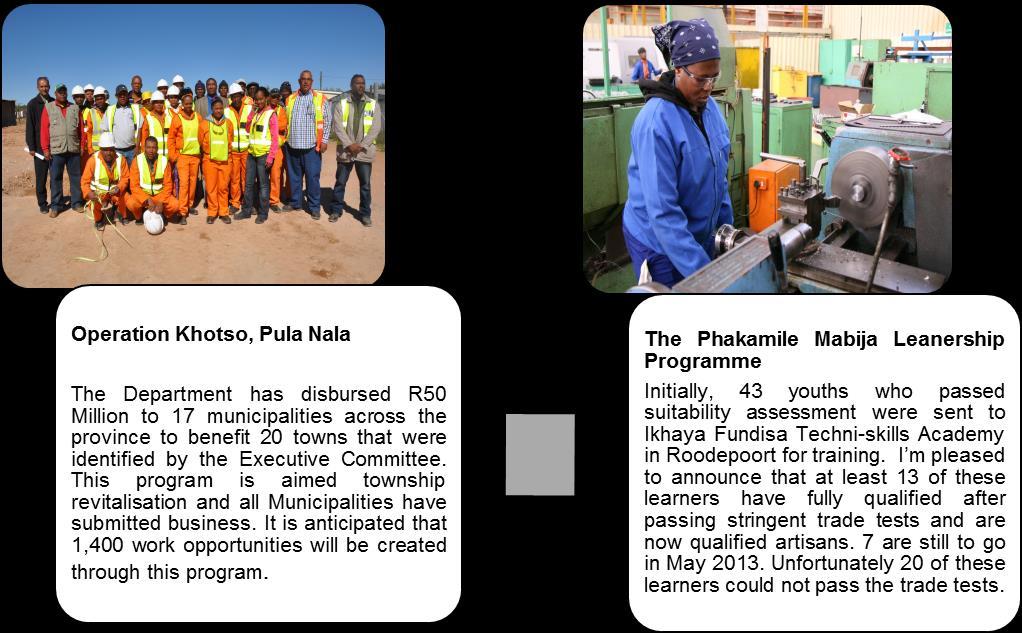 PART 2: PROGRAMME PERFORMANCE economic growth and social development. The estimated cost for the project amounts to R240 million and is 75% completed.