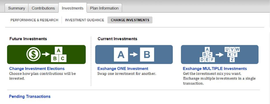 Step 4: Changing Investments You will have a choice to change your future contributions or exchange an existing balance.