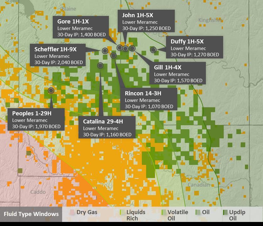 Devon s Results Validate Core Position Lower Meramec Well Results Lower Meramec Attributes According to Devon Formation thickens to northwest Attractive reservoir qualities Up to 250 of pay High