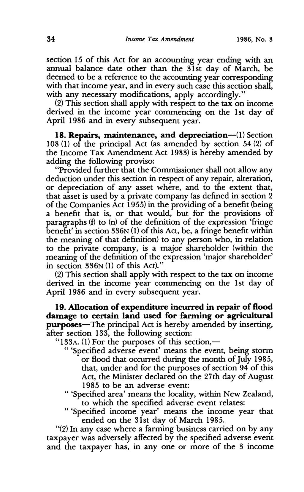 Income Tax Amendment 1986, No.