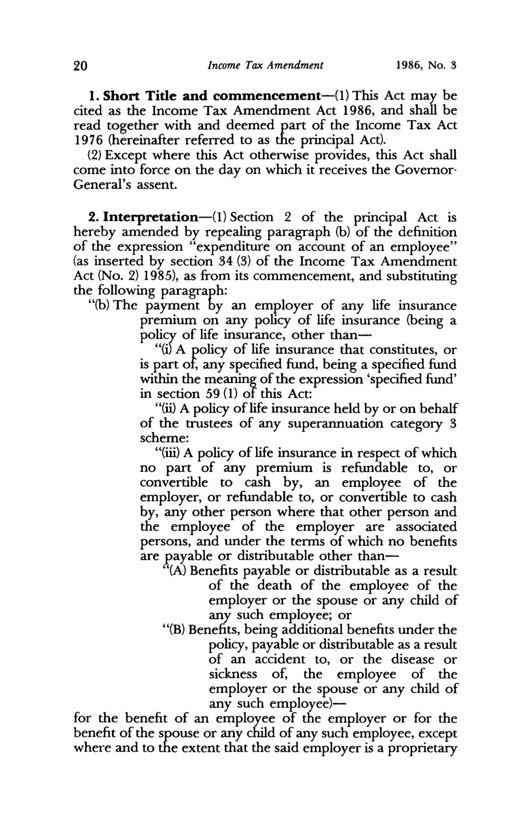 20 Income Tax Amendment 1986, No. 3 1.