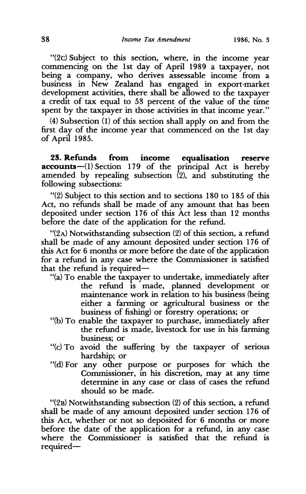 38 Income Tax Amendment 1986, No.