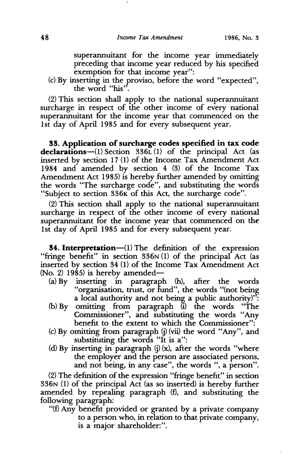 48 Income Tax Amendment 1986, No.