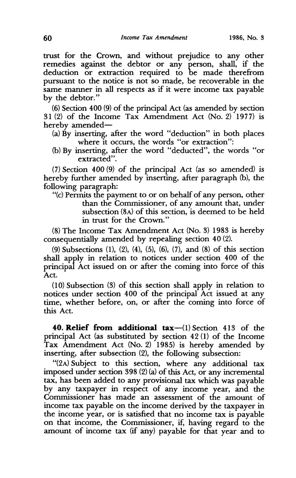 60 Income Tax Amendment 1986, No.