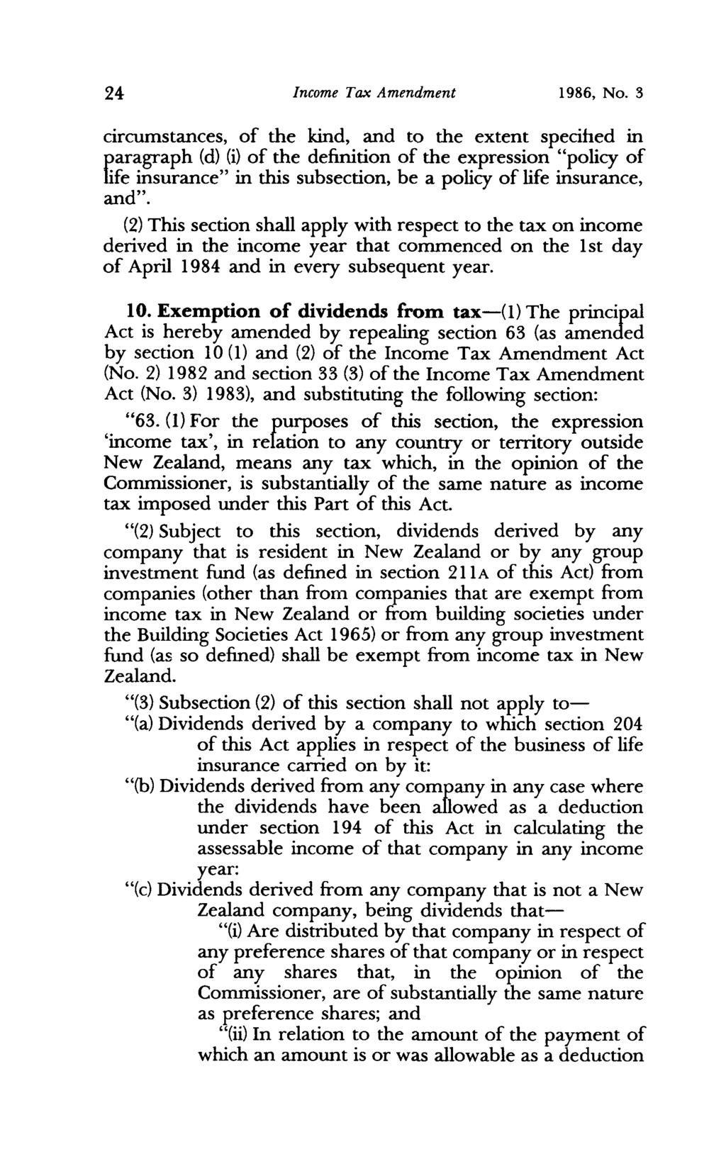 24 Income Tax Amendment 1986, No.
