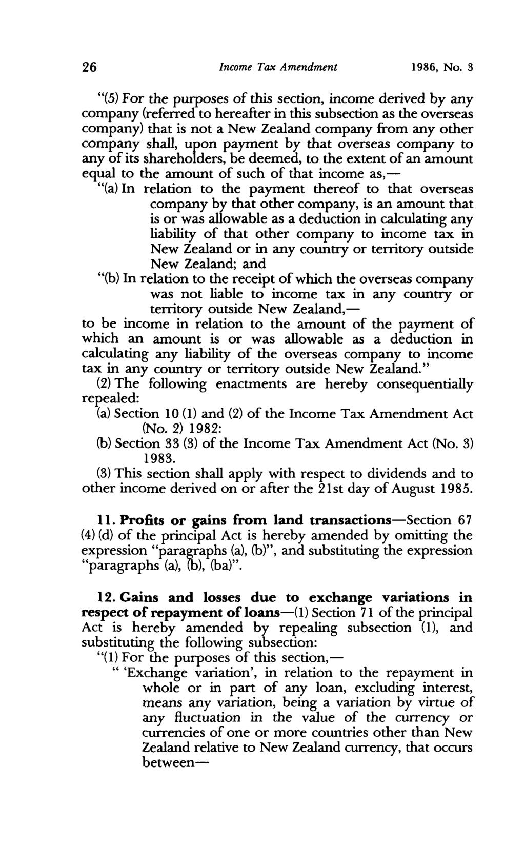 26 Income Tax Amendment 1986, No.