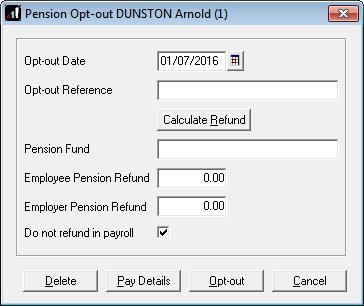 POINTS TO REMEMBER An Opt-out button can also be found in Employee details - Auto Enrol. When clicked this will display the Pension Opt-Out screen.