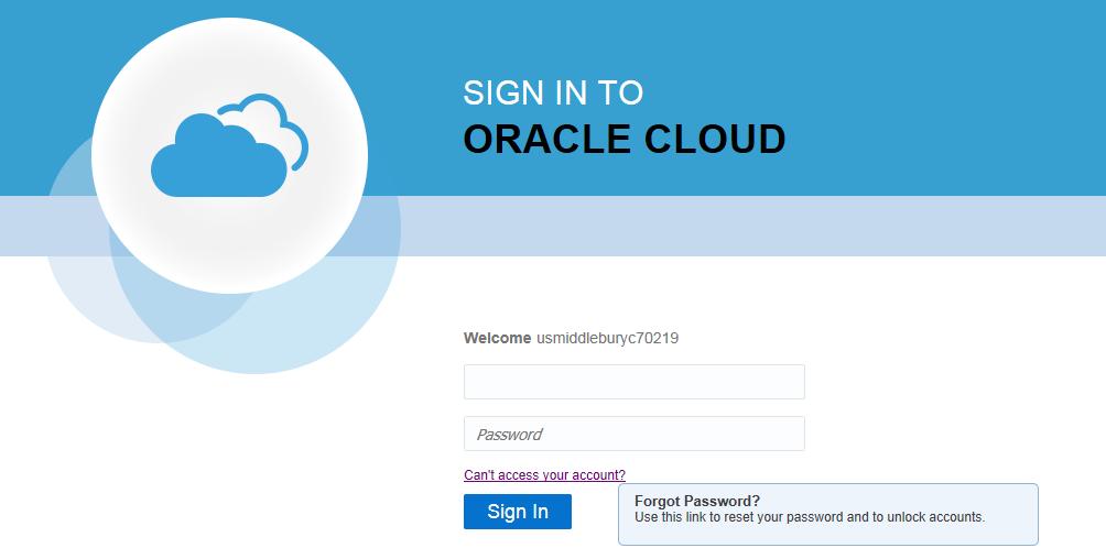 Change Password To change the password, click on Can t access your account, and follow the Oracle instructions.