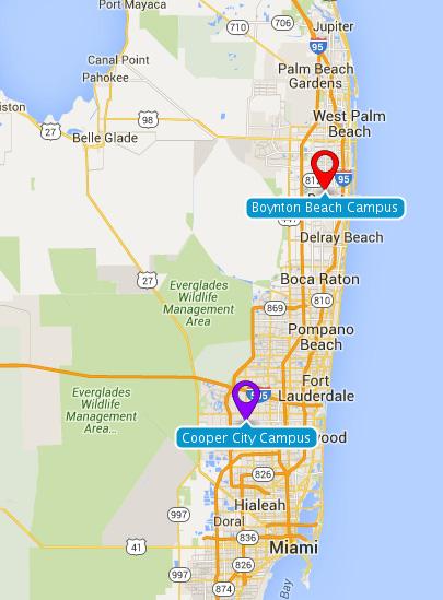 Map of Campus Locations The map below shows the locations of the Boynton Beach Campus and the Cooper City Campus.