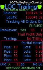 For example, with default settings: _profitwhentosetnolossstoppips=55 _profitofnolossstoppips = 1 EA will set Stop Loss at 1 pip of profit when the price moves 55 pips of profit. E.g. you bought EURUSD at 1.
