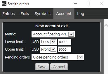 ACCOUNT EXITS You can choose whether an account exit closes pending orders (1) as well as open trades.
