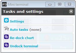 DOCKING THE WINDOW To re-dock the MT4+ Mini Terminal into the chart, click on the Settings button () and select Re-dock terminal ().
