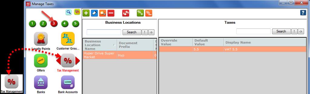 7. From Manage Taxes screen, click on Add Tax to add all