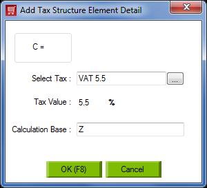 b. In the Calculation Base, you can enter Z or B or Z+B. i. If you enter Z, the selected tax will be applied on MRP of an item. ii. If you enter B, the selected tax will be applied on B = MRP+VAT 14.