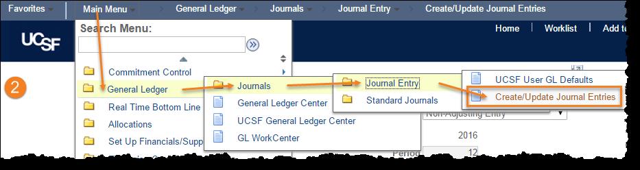 Logging into PeopleSoft and Beginning a New Journal Log on to MyAccess at http://myaccess.ucsf.edu (not shown). Scroll down to locate and select PeopleSoft from the applications menu.
