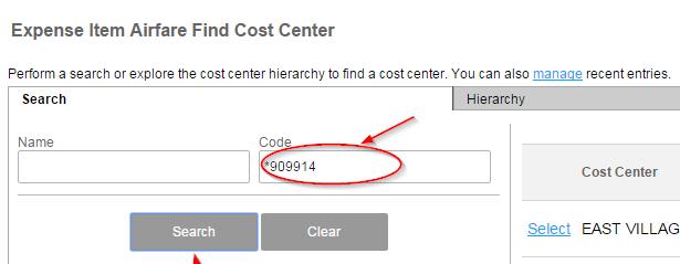 Accounts Payable Creating an Expense Report 2. To search for a different cost center, click Search. 3.