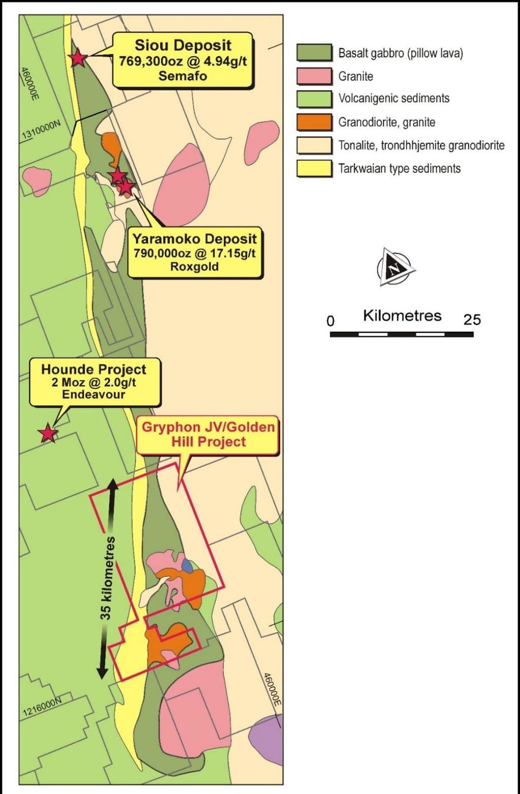 The Golden Hill Project is the most advanced of all the projects in the JV agreement area and is considered particularly prospective as it is located within the highly mineralised Houndé Greenstone