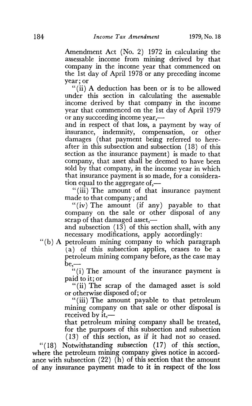 184 Income Tax Amendment 1979, No. 18 Amendment Act (No.