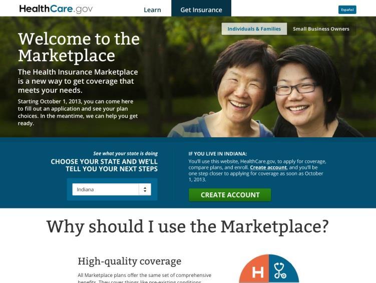 Create an Account HealthCare.gov New step available for Federal Marketplace consumers upon selecting their state from HealthCare.gov. Consumers in a State-based Marketplace would still be provided a button that redirects to their state website.
