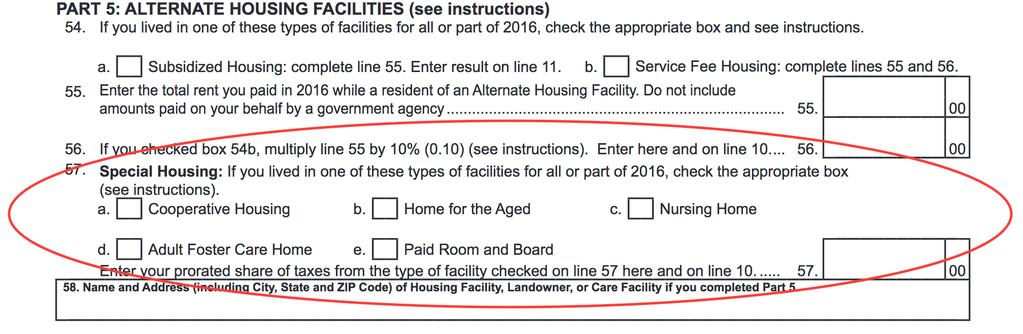 HPC PART 5- ALTERNATE HOUSING FACILITIES-Line 57- Adult Care Homes-Cont d Special case #3: MFJ couple have a homestead, but one spouse lives in an adult care home.