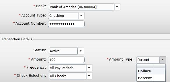 Step 10: Select the Amount or Percent Going To This Account You may enter up to 5 different account numbers where you want your paycheck to be distributed.