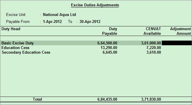 Excise Transactions On specifying the Payable From and To date the excise duty payable for the period specified will be displayed in Duty Payable column Figure 4.