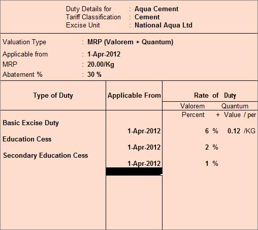 Excise Transactions The completed Duty Details For: screen looks as follows: Figure 4.