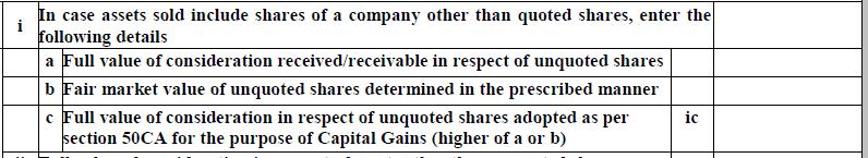 Contd.. In ITR 2, 3, 5, 6 and 7, the detail of capital gain in case of unquoted shares is also required to be shown separately in the new ITR forms for A.