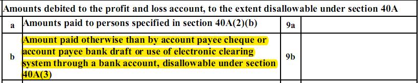 EXPENSES OR PAYMENTS DISALLOWED U/S 40A(3) (APPLICABLE FOR ITR 3, 5 AND 6) By the Finance Act, 2017, w.e.f 01.04.